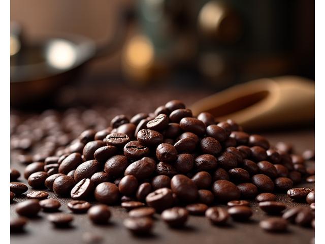 Close-up of freshly roasted coffee beans with a dark, rich texture