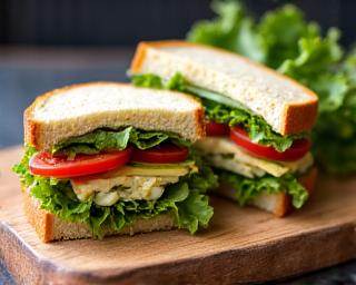 A gourmet sandwich with fresh ingredients